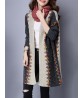 Ethnic Printing Long Sleeve Knitted Loose Sweater Women Coat