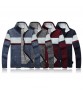 Contrast Color Knitted Thick Fleece Zipper Sweaters Casual Woolen Blended Slim Cut Coat