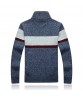 Contrast Color Knitted Thick Fleece Zipper Sweaters Casual Woolen Blended Slim Cut Coat