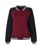 Fashion Women Contrast Color Patchwork Long Sleeve Baseball Jacket Coat