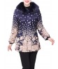 Fashion Elegant Women Printing Dots Fur Collar Thick Cotton Coat