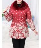 Fashion Elegant Women Printing Dots Fur Collar Thick Cotton Coat