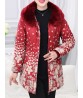 Fashion Elegant Women Printing Dots Fur Collar Thick Cotton Coat