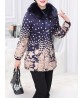 Fashion Elegant Women Printing Dots Fur Collar Thick Cotton Coat