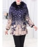 Fashion Elegant Women Printing Dots Fur Collar Thick Cotton Coat