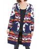 Fashion Women Loose Printing Long Sleeve Pocket Knit Cardigan