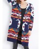 Fashion Women Loose Printing Long Sleeve Pocket Knit Cardigan