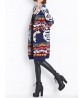 Fashion Women Loose Printing Long Sleeve Pocket Knit Cardigan