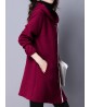 Casual Women Loose Hooded Plaid Single Breasted Pure Color Coat