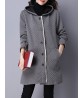 Casual Women Loose Hooded Plaid Single Breasted Pure Color Coat