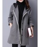 Casual Women Loose Hooded Plaid Single Breasted Pure Color Coat