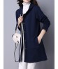 Casual Women Loose Hooded Plaid Single Breasted Pure Color Coat