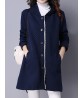 Casual Women Loose Hooded Plaid Single Breasted Pure Color Coat