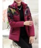 Vintage Hooded Patchwork Printing Women Thick Coat