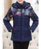 Vintage Hooded Patchwork Printing Women Thick Coat