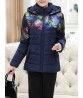 Vintage Hooded Patchwork Printing Women Thick Coat