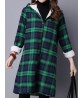 Vintage Plaid Hooded Long Sleeve Loose Thick Coat