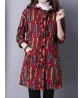 Vintage Printing Hooded Long Sleeve Loose Thick Women Coat