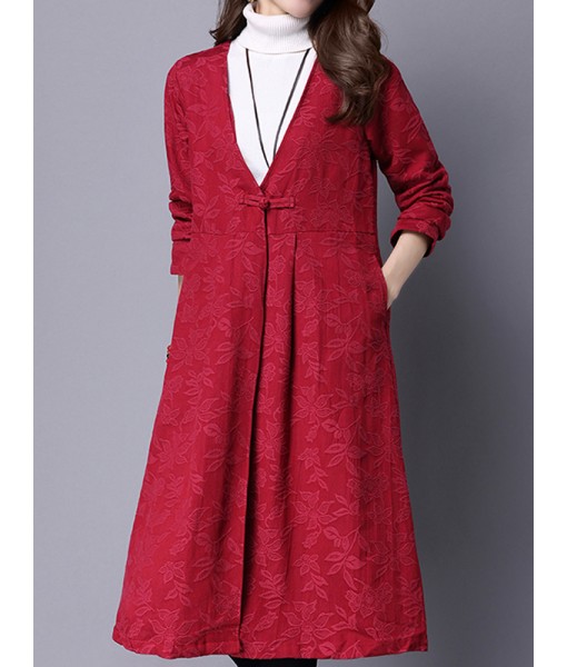 Vintage Winter Jacquard Long Sleeve Loose Mid-Long Cardigan Coat