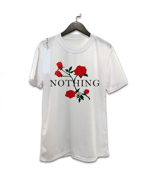 Nothing Letter Print Rose T-Shirt Women Summer Casual Short Sleeve Female Plus Size Tops Shirts