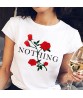 Nothing Letter Print Rose T-Shirt Women Summer Casual Short Sleeve Female Plus Size Tops Shirts