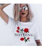 Nothing Letter Print Rose T-Shirt Women Summer Casual Short Sleeve Female Plus Size Tops Shirts