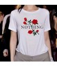 Nothing Letter Print Rose T-Shirt Women Summer Casual Short Sleeve Female Plus Size Tops Shirts