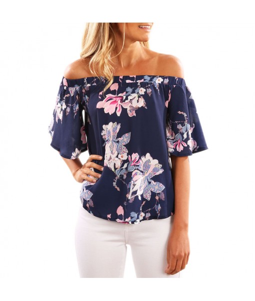 Fashion Women Off Shoulder Floral Printed ...