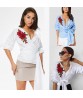 Fashion Womens Embroidered T Shirt Shirt Casual Blouse Loose Cotton Tops Summer