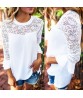 Fashion Women`s Tops Casual T-shirt Long-sleeve Hollow Lace Chiffon Blouse