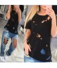 Summer Holes T-shirt Women Fashion Sexy Black White Cotton Short Sleeve Tops Shirts Ripped Casual Loose T-shirt S-XXL