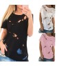 Summer Holes T-shirt Women Fashion Sexy Black White Cotton Short Sleeve Tops Shirts Ripped Casual Loose T-shirt S-XXL