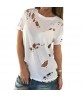 Summer Holes T-shirt Women Fashion Sexy Black White Cotton Short Sleeve Tops Shirts Ripped Casual Loose T-shirt S-XXL