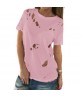 Summer Holes T-shirt Women Fashion Sexy Black White Cotton Short Sleeve Tops Shirts Ripped Casual Loose T-shirt S-XXL