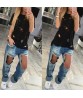 Summer Holes T-shirt Women Fashion Sexy Black White Cotton Short Sleeve Tops Shirts Ripped Casual Loose T-shirt S-XXL