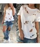 Summer Holes T-shirt Women Fashion Sexy Black White Cotton Short Sleeve Tops Shirts Ripped Casual Loose T-shirt S-XXL