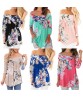 Fashion Women Summer Cotton Blouse Off Shoulder Pringing Loose Casual T Shirt Tops