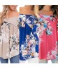 Fashion Women Summer Cotton Blouse Off Shoulder Pringing Loose Casual T Shirt Tops