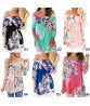 Fashion Women Summer Cotton Blouse Off Shoulder Pringing Loose Casual T Shirt Tops