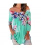 Fashion Women Summer Cotton Blouse Off Shoulder Pringing Loose Casual T Shirt Tops