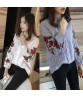 Fashion Women`s Long Sleeve Loose Tops Embroidered T Shirt Summer Casual Blouse