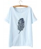 Plus Size Women Leaf Printed O-Neck Short Sleeve T-Shirt