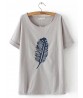 Plus Size Women Leaf Printed O-Neck Short Sleeve T-Shirt