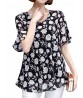 Women Short Sleeve Flower Print Loose Chiffon T-shirts