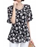 Women Short Sleeve Flower Print Loose Chiffon T-shirts