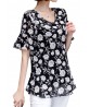 Women Short Sleeve Flower Print Loose Chiffon T-shirts