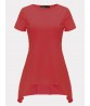 Elegant Women Pure Color Short Sleeve Irregular Hem T-Shirt