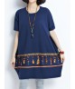 Ethnic Printed Loose O-neck Short Sleeve Women T-shirts