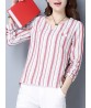 Women Long Sleeve Stripe Irregular Hem Spring T-shirts