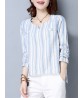 Women Long Sleeve Stripe Irregular Hem Spring T-shirts